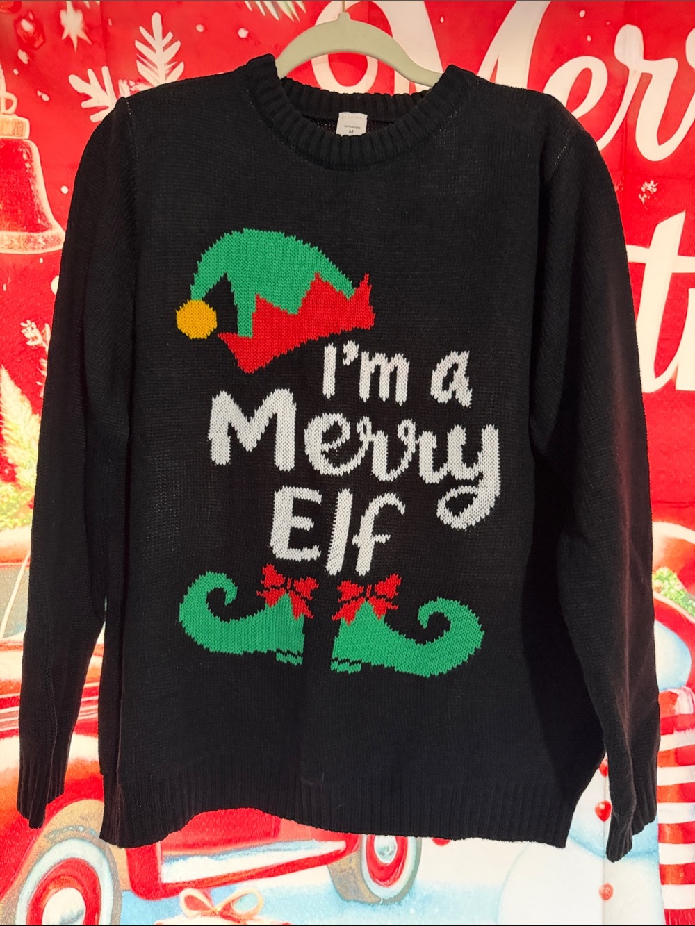 Black "I'm a Merry Elf" Knit Sweater
